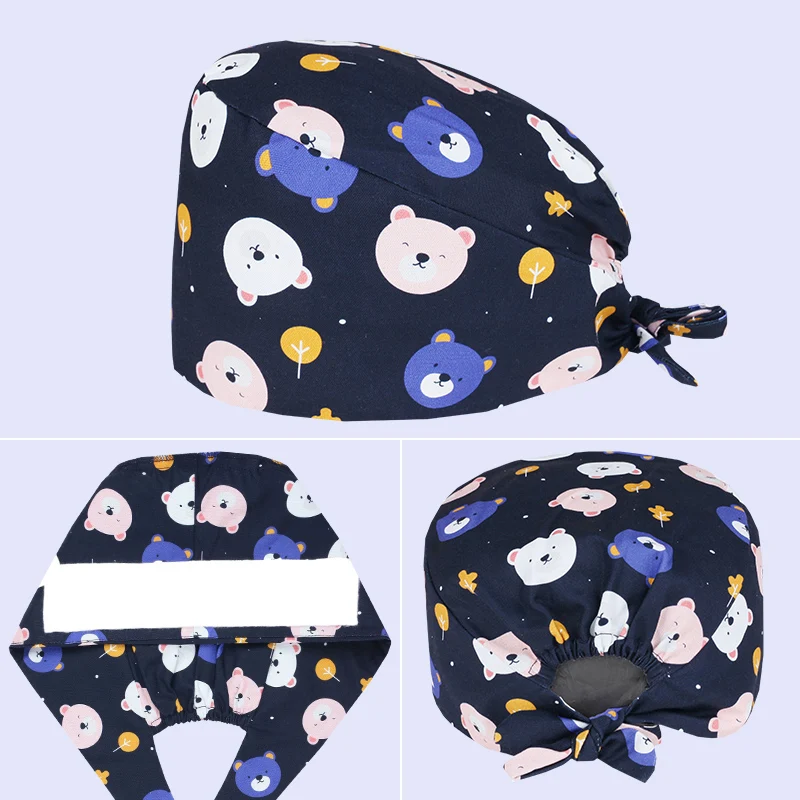 

Cute Animals Printing Surgical Caps Dentist Pet Hospital Working Headgear Cotton Medical Staff Scrub Hats Soft Nurse Caps M982