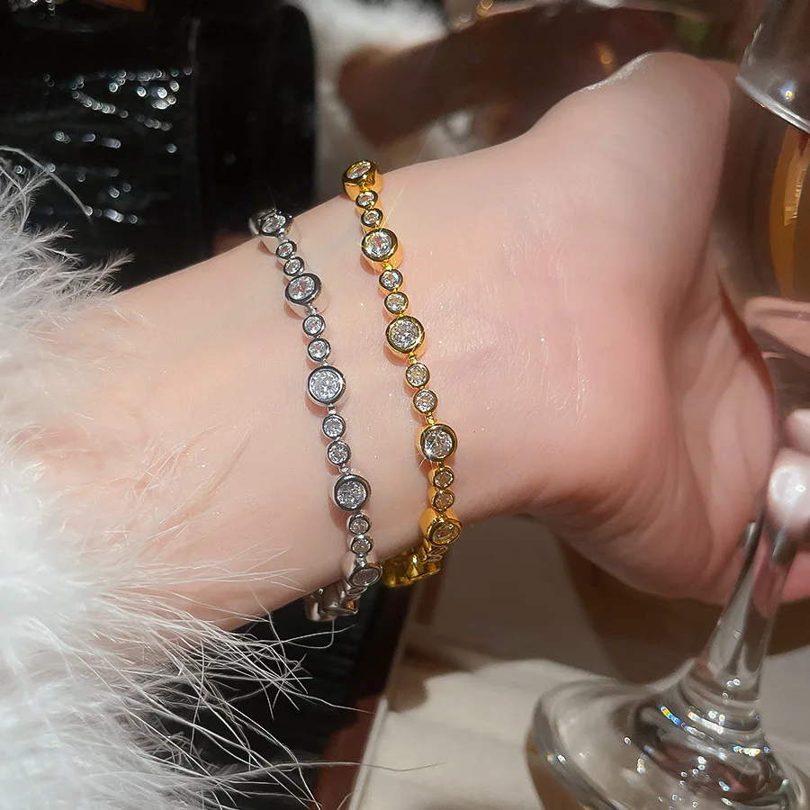 

New Design Round Zircon Gold/Silver Color Tennis Bracelets for Women Female Bride Wedding Engagement Bangle Fashion Jewelry 1670