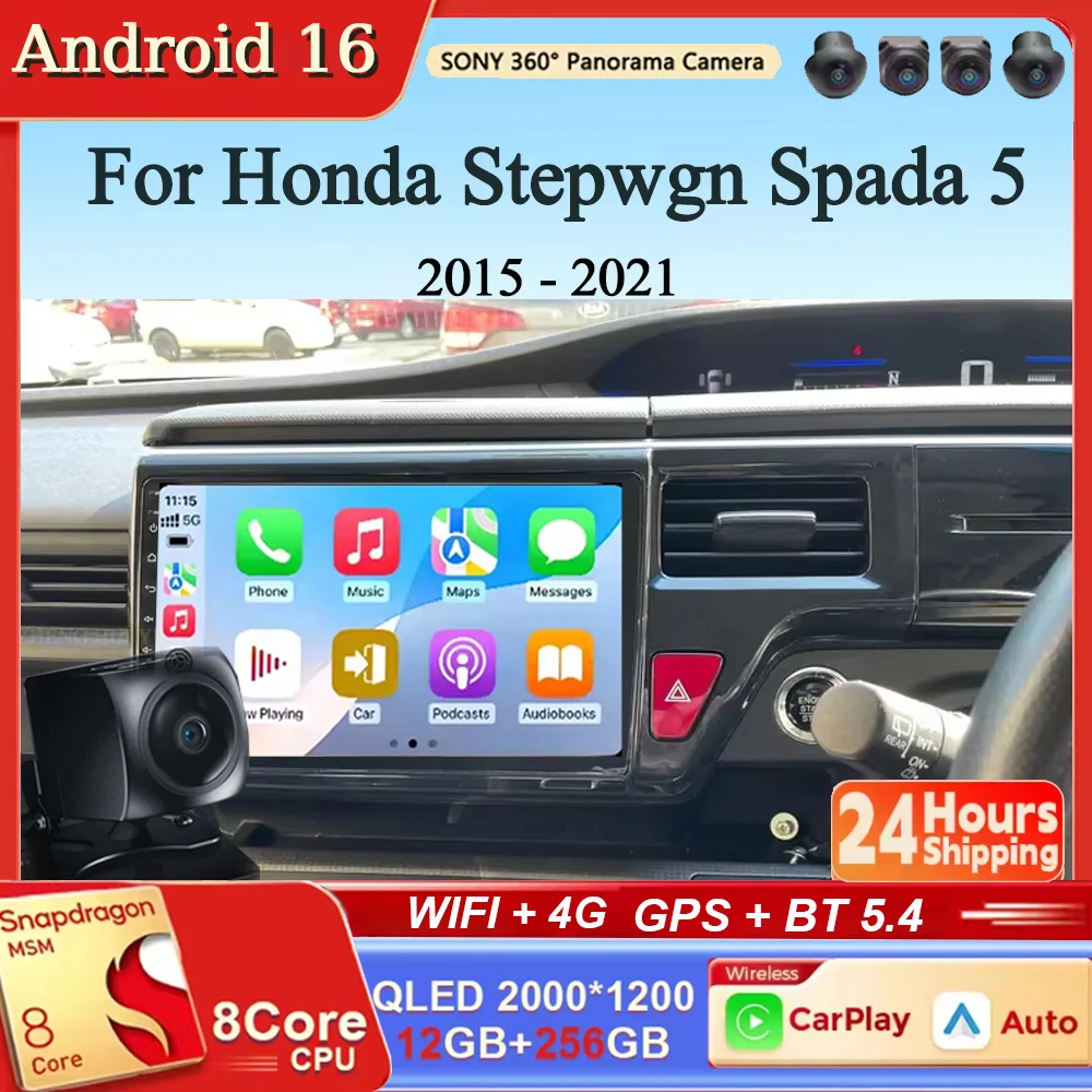 

Для Honda Stepwgn Spada 5 2015-2021: Автомагнитола Android 16 с Carplay и Auto, навигация, мультимедиа, стереоплеер, Bluetooth, QLED, GPS