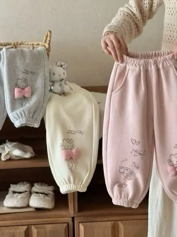 กางเกงขายาวเด็กผู้หญิง ลายพิมพ์ลำลอง ทรงหลวม เอวสูง แฟชั่น สำหรับฤดูใบไม้ร่วงและฤดูหนาว สินค้ามาใหม่