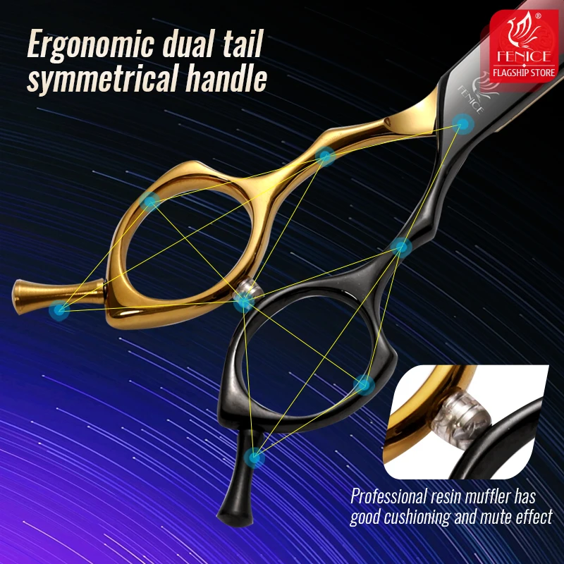 Fenice JP 440C 7.25/7.5 inch Professional Dog Grooming Shears Curved Chunker Shark Fillers Scissors for Dog Face Body Cutting