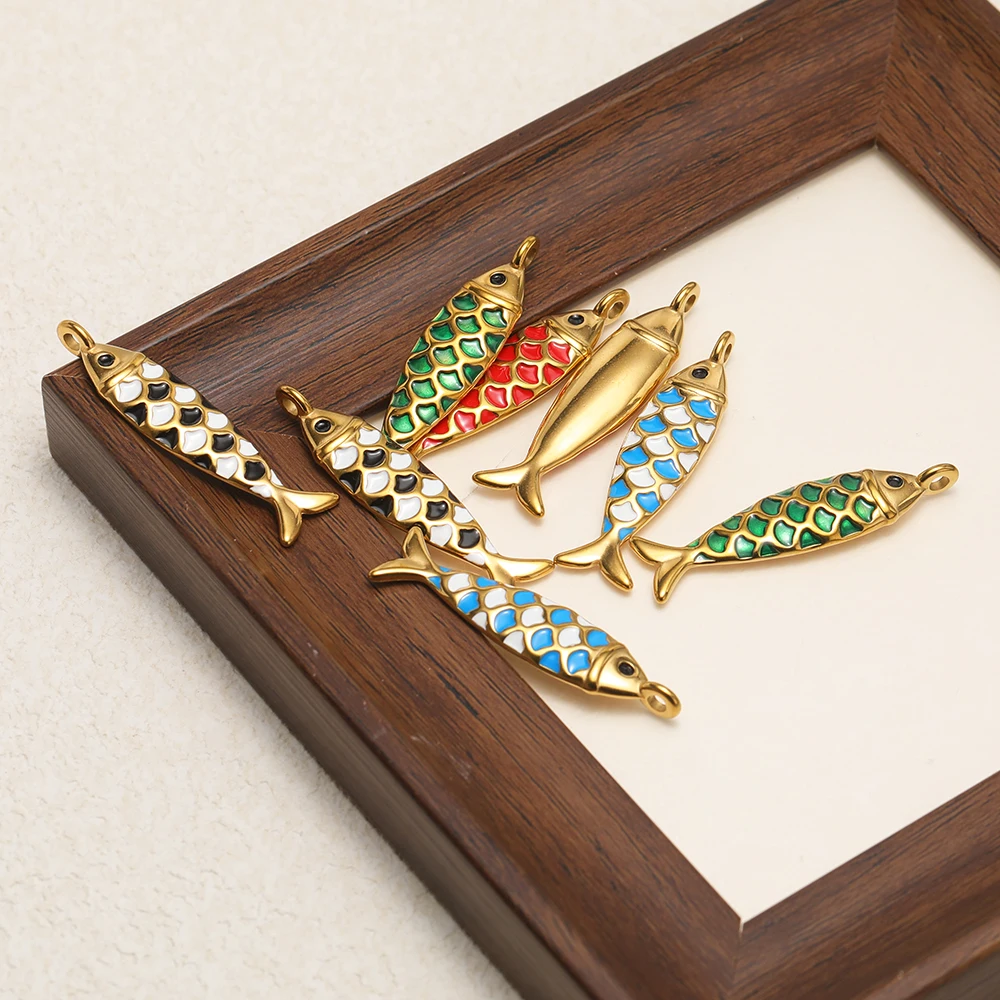 4 Stück Edelstahl-Emaille-Fischschuppen-Anhänger für DIY-Schmuckherstellung, Ohrringe, Damenarmbänder, Halsketten, Anhänger, Accessoires – Detail 4
