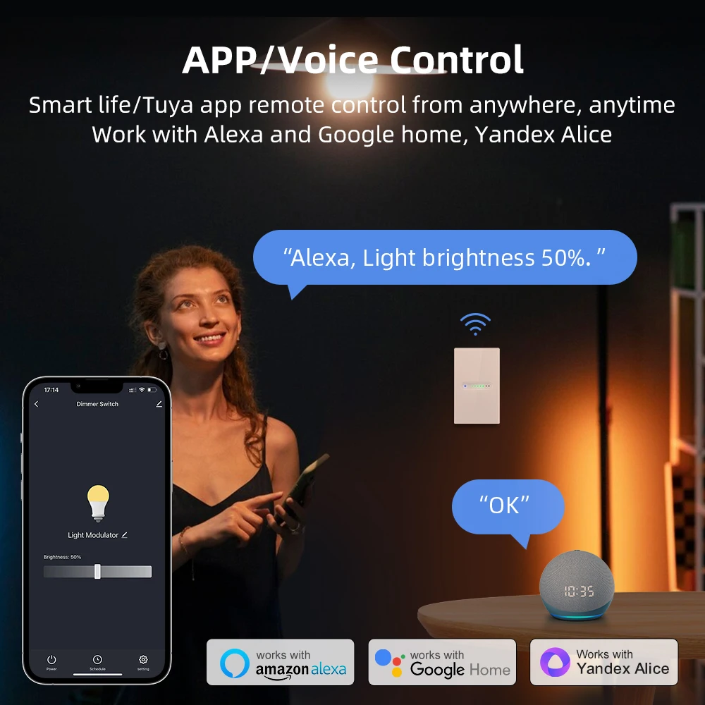 MIUCDA Tuya WiFi/Zigbee interruptor atenuador inteligente interruptor de luz táctil US 1/2 Gang Panel de vidrio aplicación remota Control para Alexa Google Home