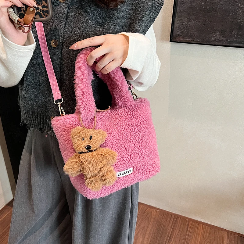 2024 Winter Lamb Woolen Handbag Women\'s Bag Designer Bucket Plush Handbag Fashion Casual Shoulder Messenger Bag Female bolsas