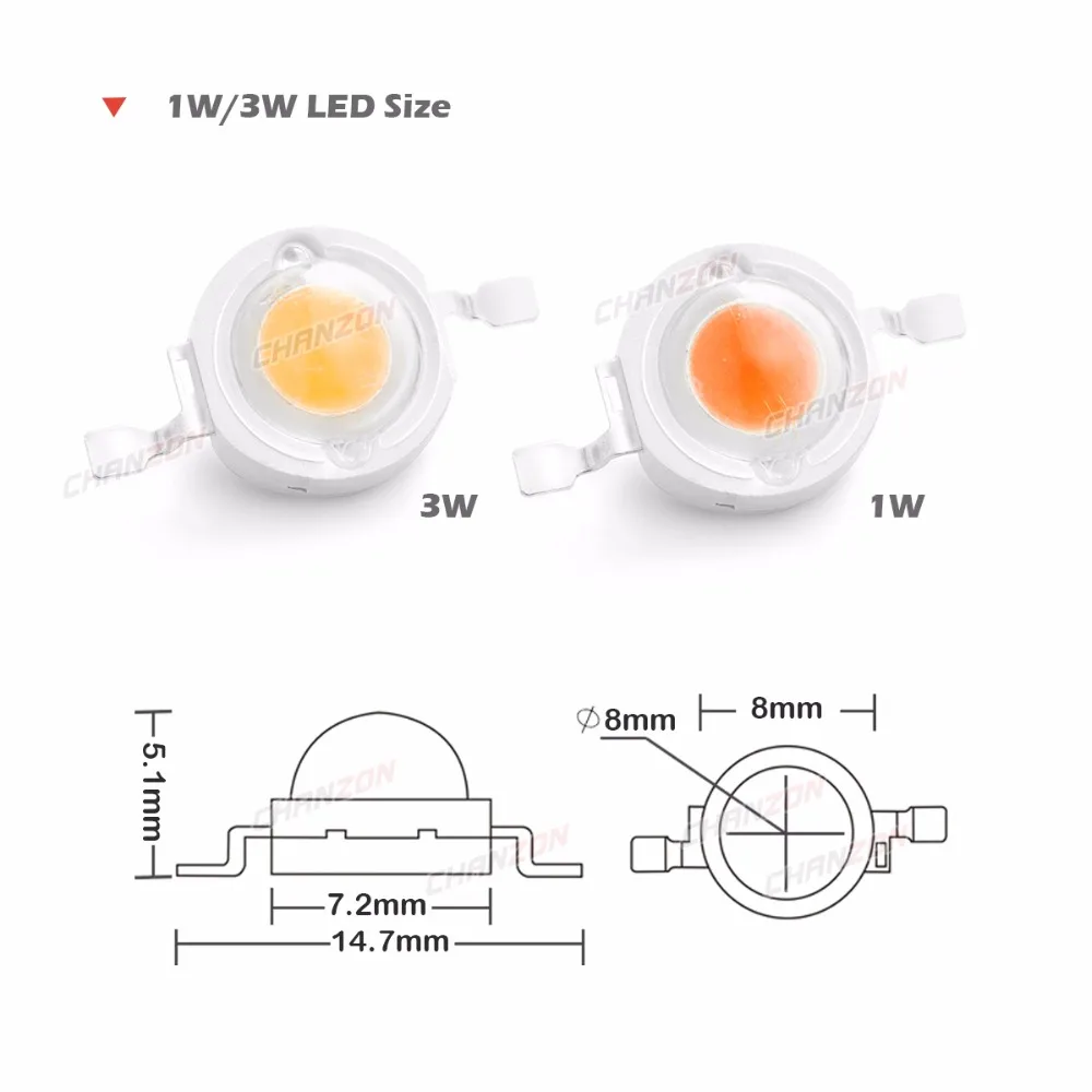 CHANZON 1W 3W High Power LED Lamp Chip Pink Epistar 3.0-3.4V 300mA 500mA for Spotlight Flashlight