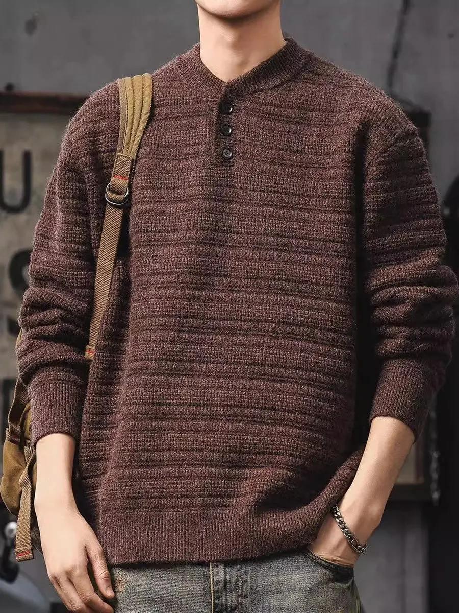 

Мужской вязаный свитер большого размера в американском ретро-стиле, зимний теплый, с капюшоном, базовый слой, с воротником Хаоме Генри, в стиле Lazy Sle Jaet