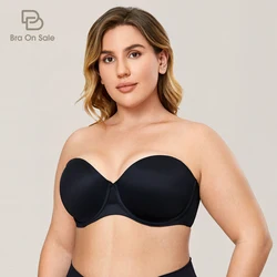 Women's Strapless Bra Plus Size Molded Cup Slightly Padded Underwire Full Coverage Bandeau Anti-slip