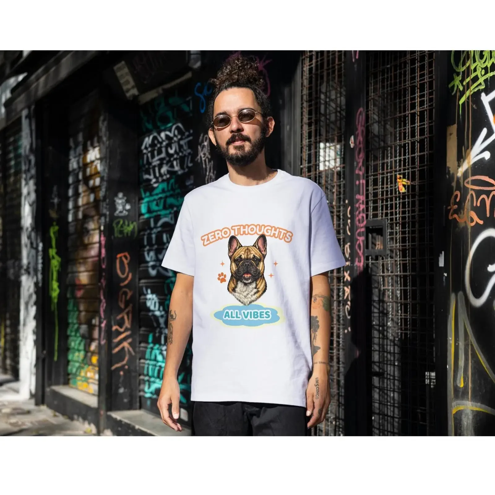Next Level 3600 French Bulldog T Shirt Zero Thoughts All Vibes Funny Frenchie Dog Pet Humor For Lover vintage Washed Stylish