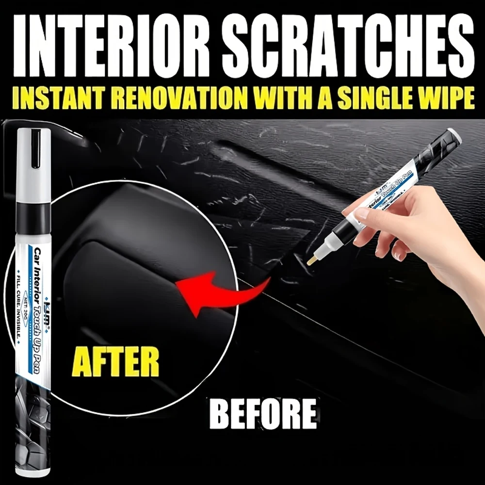 Car Interior Black Plastic Repair Paint Marker, Quick Fix Scratches, Discoloration & Wear on Steering Wheel, Dashboard, Console,