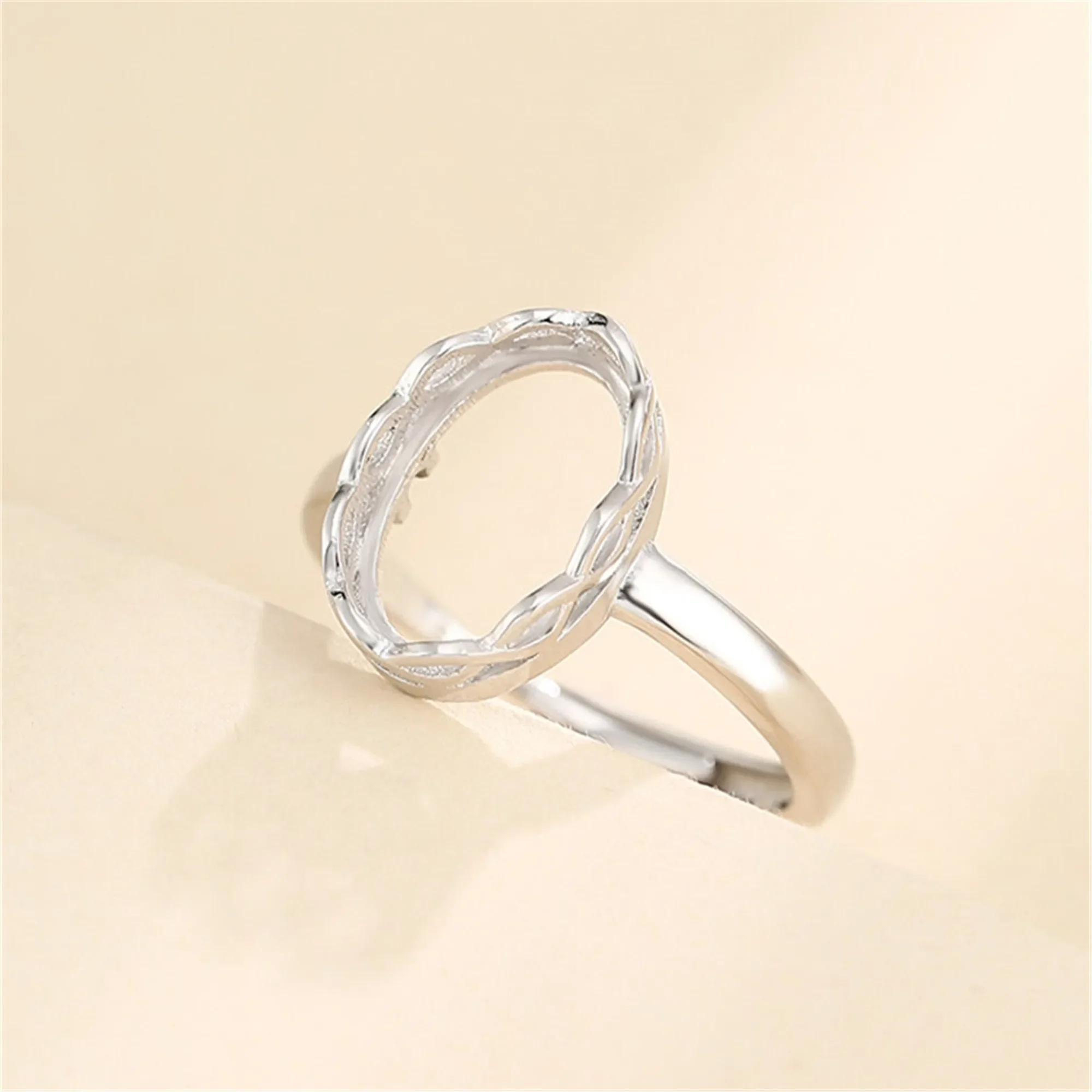 925 Silver Ring Blank for 8x12mm Oval Cabochons White Gold Plated Sterling Silver Ring Base Adjustable Ring Setting