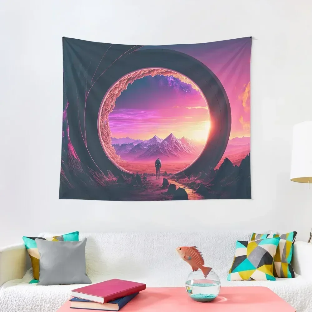 

Galactic Gateway: An Astronaut's Adventure in a Synthwave World Tapestry Wall Coverings Outdoor Decoration Tapestry