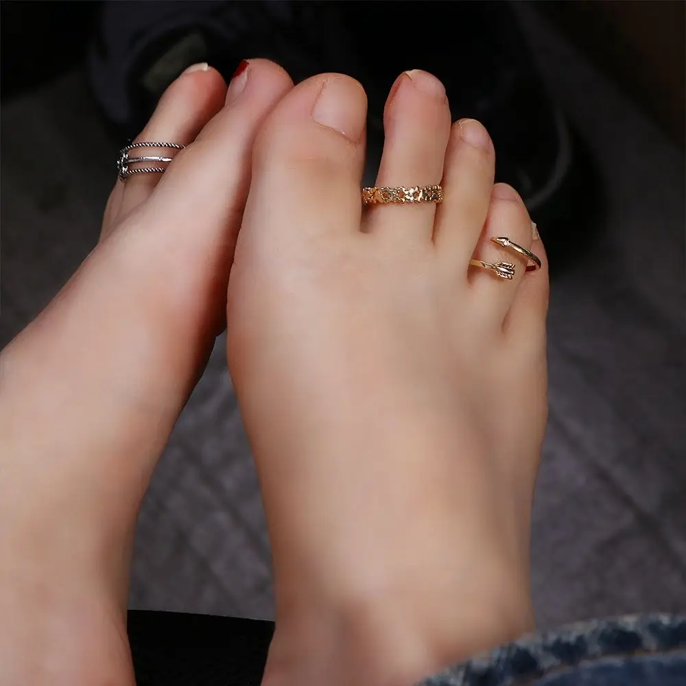 Heart Shape Kpop Jewelry Alloy White Copper Adjustable Korean Style Accessories Toe Rings Foot Ring Set Women Accessories