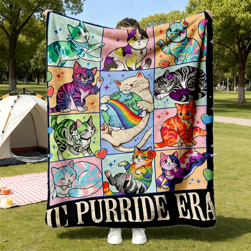 LGBTQ Cat Warm Blanket, Purride Cat Soft Blanket, Pride Month Comfy, Rainbow Flag Flannel, Ally LGBT Support