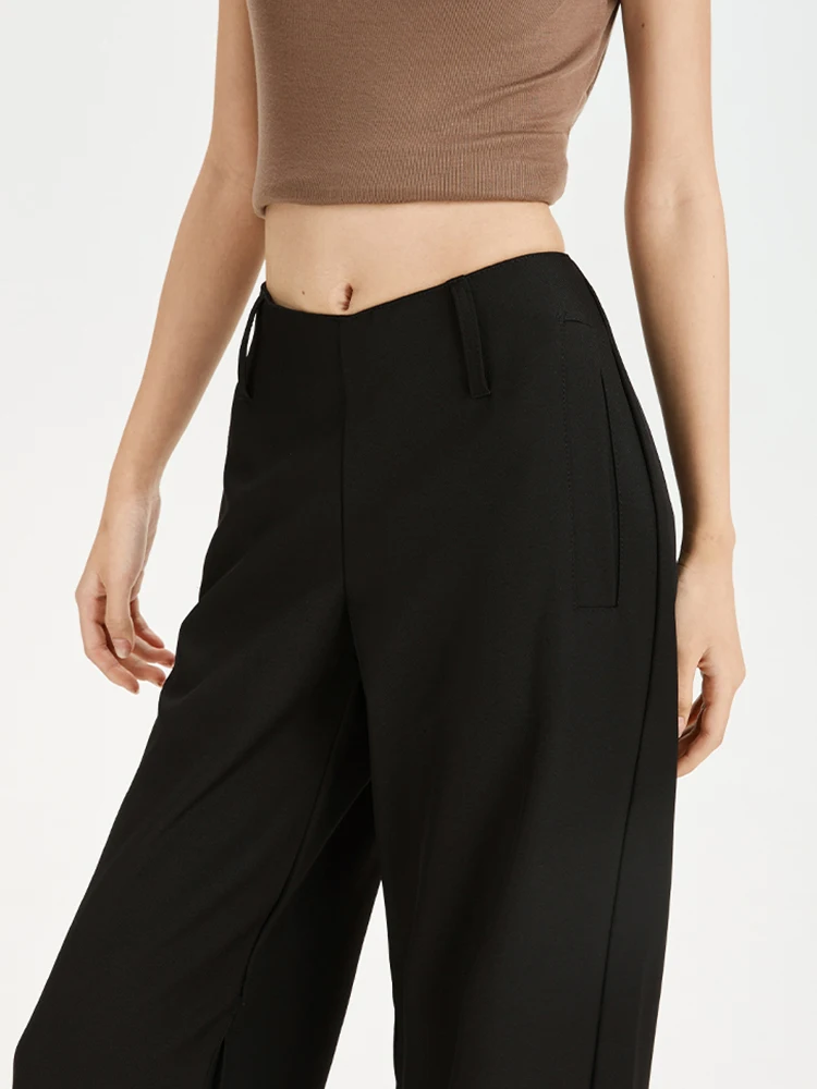 Botvotee Pantaloni con taglio a V firmati da donna - Pantaloni a gamba larga con orlo svasato a vita bassa Drappeggio non aderente Autunno Minimalista Streetwear