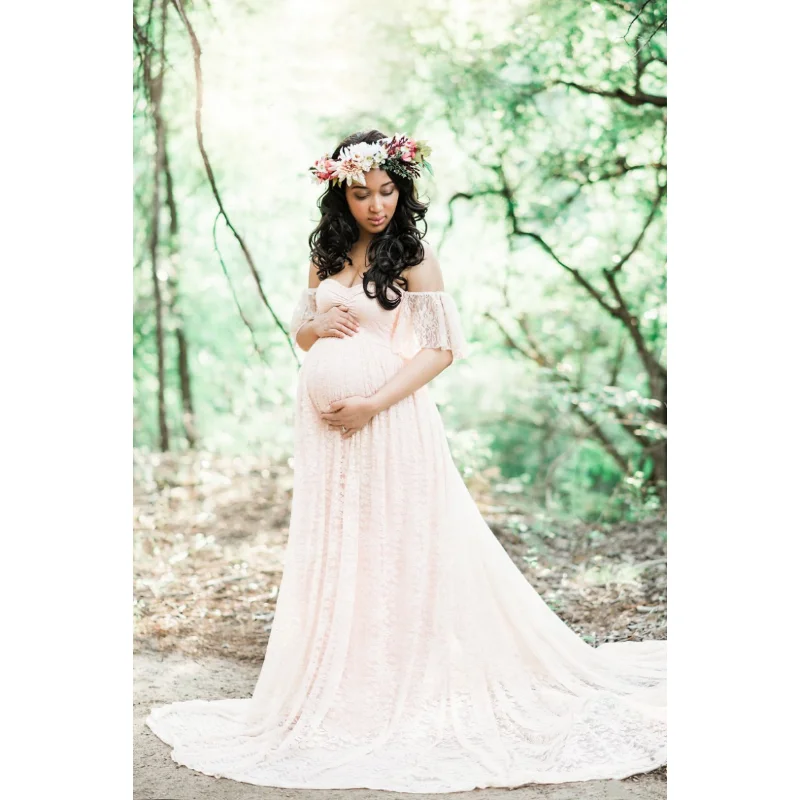 Vestido de renda longa maternidade para foto shoot, vestido maxi fotografia para mulheres grávidas, fotografia de maternidade adereços