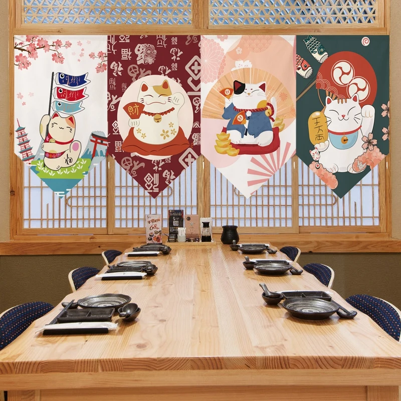 Japanese Short Door Curtain Lucky Cat Kitchen Partition Curtains Decorative Doorway Curtain Shade Curtain Home Decor Room Decor