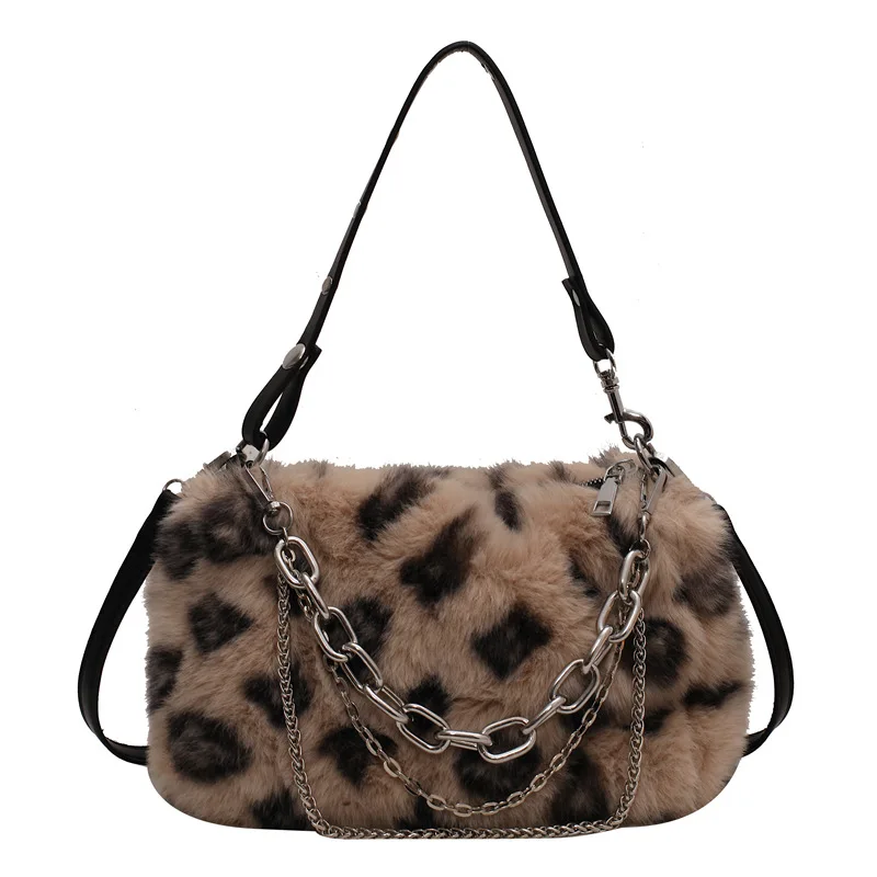 2022 nowych kobiet drukowane Leopard torby na ramię futro kobiet torebki wełniane zimowe torby crossbody 4 kolory Drop Shipping