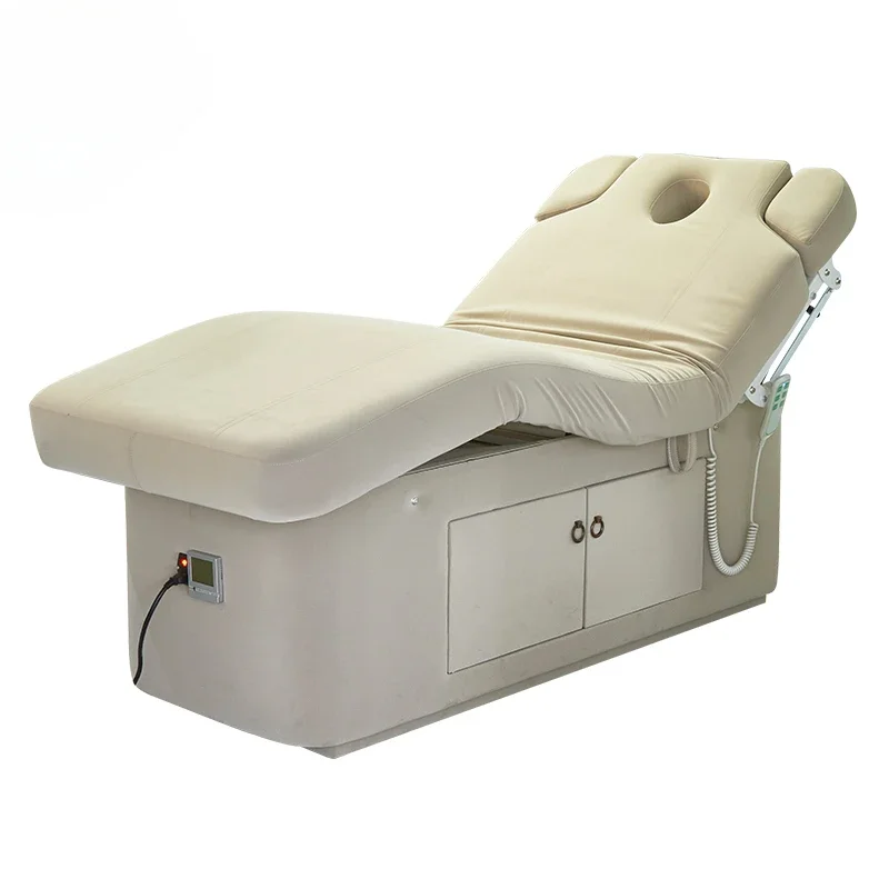 For Hot sale luxury beige beauty salon bed 2 motors electric massage cosmetic table chair facial spa bed