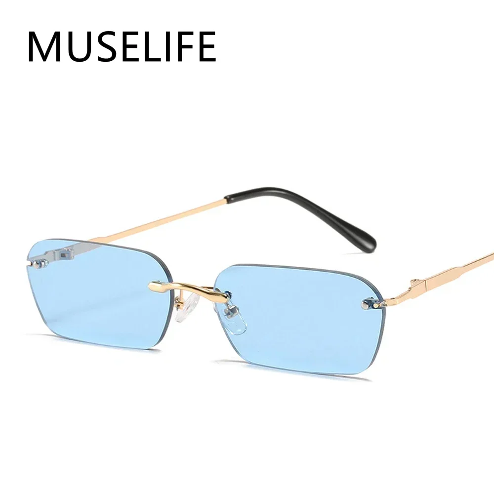 MUSELIFE prostokątne okulary przeciwsłoneczne bez oprawek damskie UV400 okulary przeciwsłoneczne do jazdy mężczyźni jasny kolor letnie akcesoria kwadratowe małe rozmiary