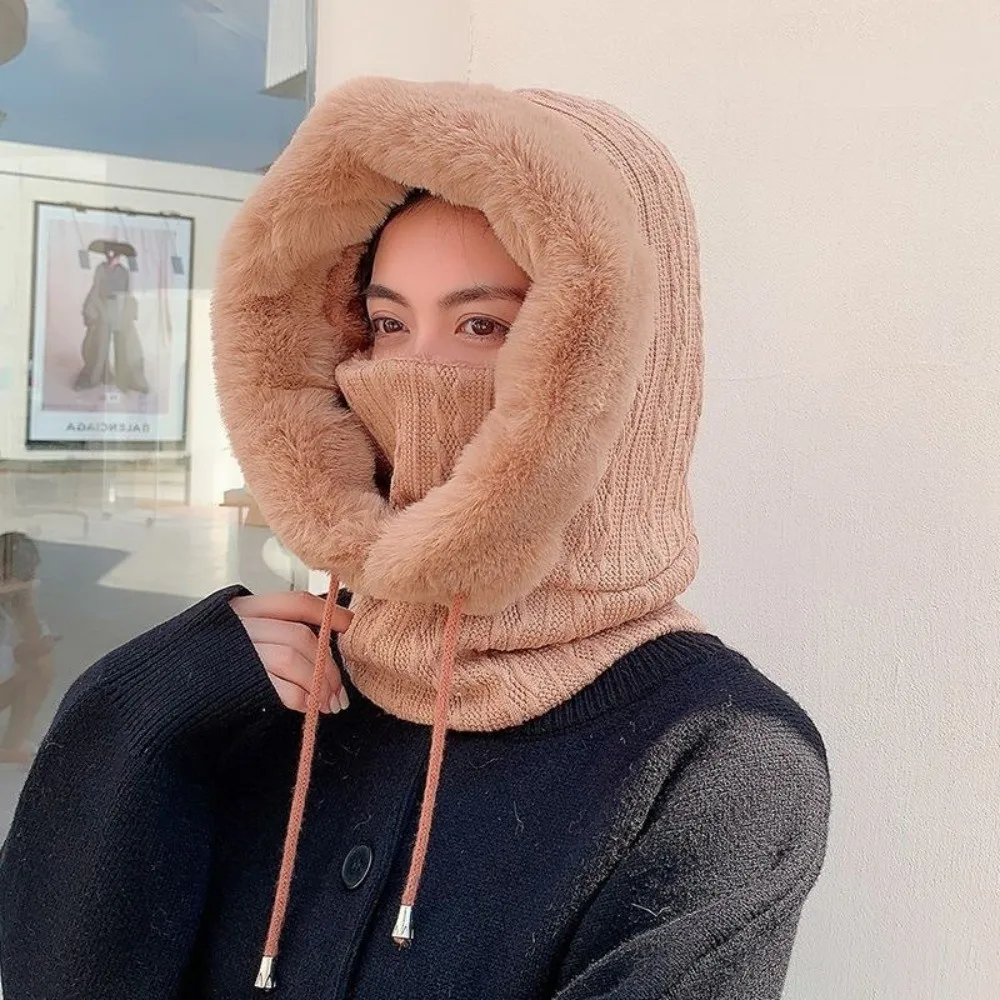 Topi Balaclava Rajut Tebal Berlapis Bulu untuk Musim Dingin, Pelindung Telinga, Topi Lembut untuk Pria Wanita