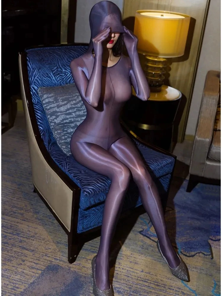 M XL Hooded Zentai Catsuit Glossy Shiny Bodystocking Open Crotch Bodysuit Tights Sexy Leotard Conjoined Jumpsuit Unitard Leopard