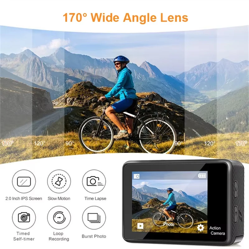 4K Underwater Camera 1080P WiFi 2.0 Waterproof Helmet Video Recording Camera Sports Cameras Fishing Camera