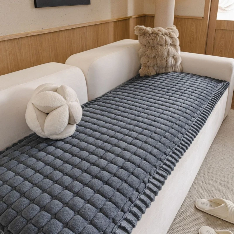 Thick Quilted Flannel Sofa Cover Cushion Pad Plush Non Slip Warm Couch Mat Soft Furniture Protector Living Room Home Decor