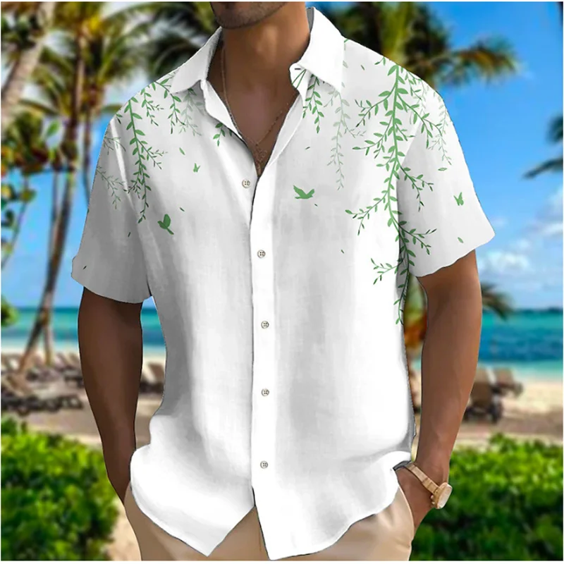 Camisa havaiana de manga curta masculina, estampada, lapela de folhas, estilista de rua, camisa casual macia, 5XL, 2023