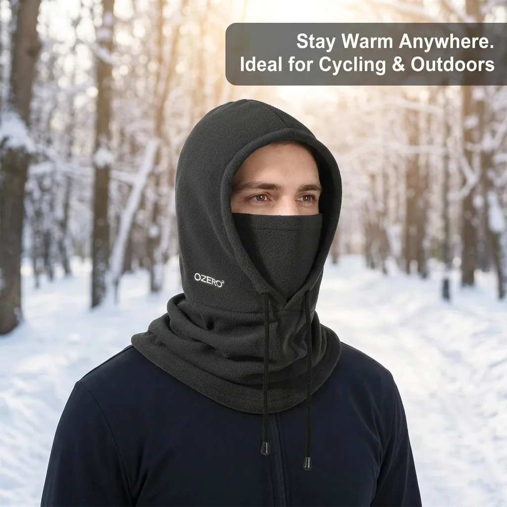 Balaclava Ski Mask, Winter Windproof Fleece Face Mask with Neck Warmer, Thickened Thermal Hooded Hat for Men Women, Cold Weather Gear for Cycling, Skiing, Motorcycling, and Outdoor Sports