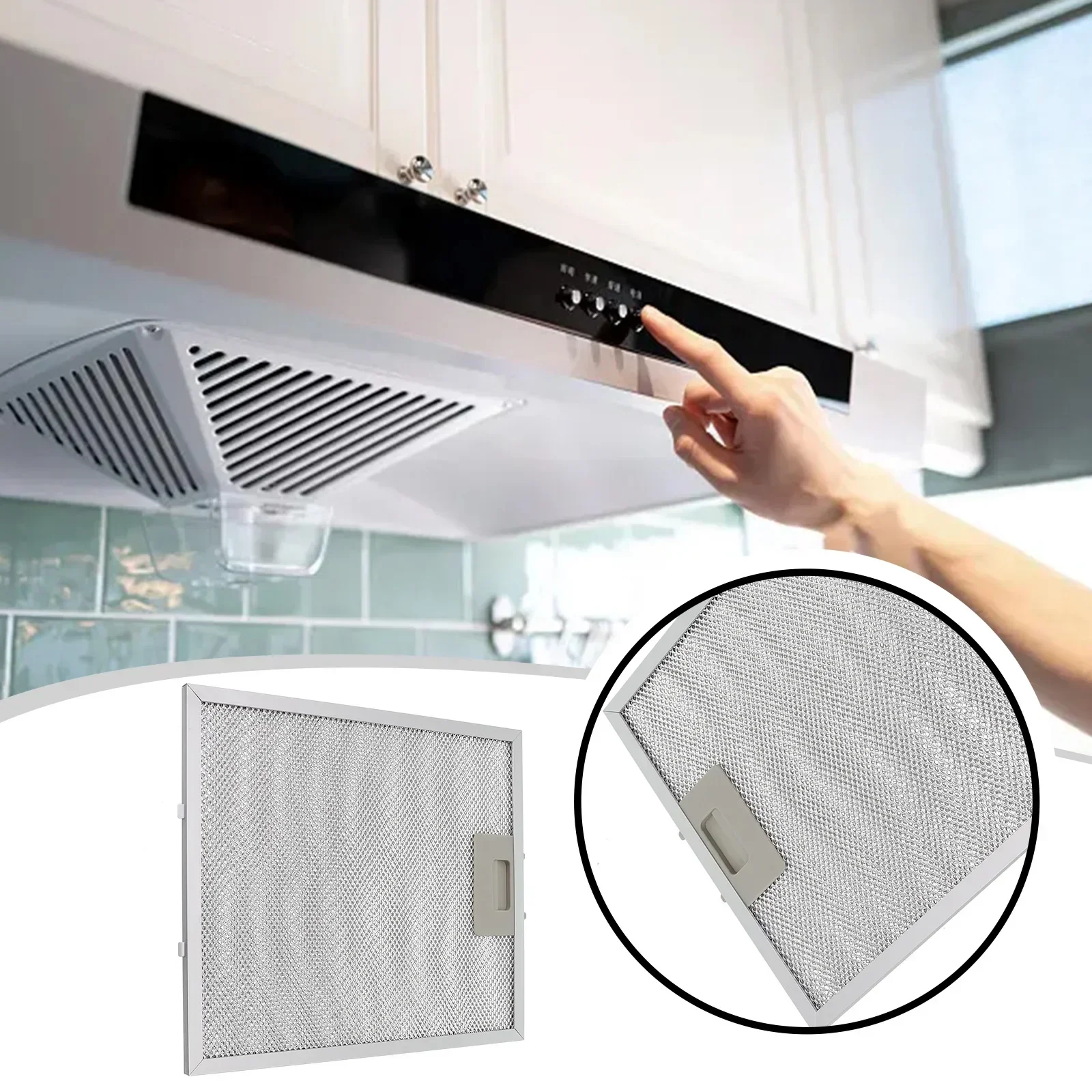 Silver and Silver Range Vents Filter, Fogão de ventilação, Filtro Hood, Dimensões: 305x267x9mm, 1 pc