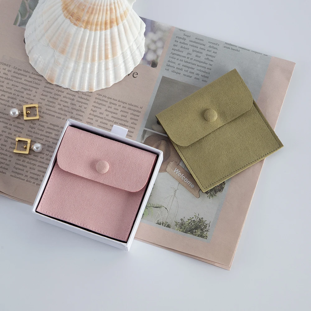 10pack Microfiber Jewelry Snap Packaging Bag Earrings Necklace Velvet Wedding Birthday Presents Gift Pouches Small Button Sack