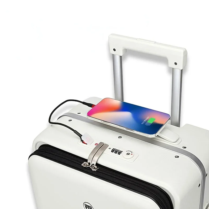 Carry on Luggage with Wheels Front opening rolling luggage password travel suitcase bag fashion USB interface Trolley Luggage