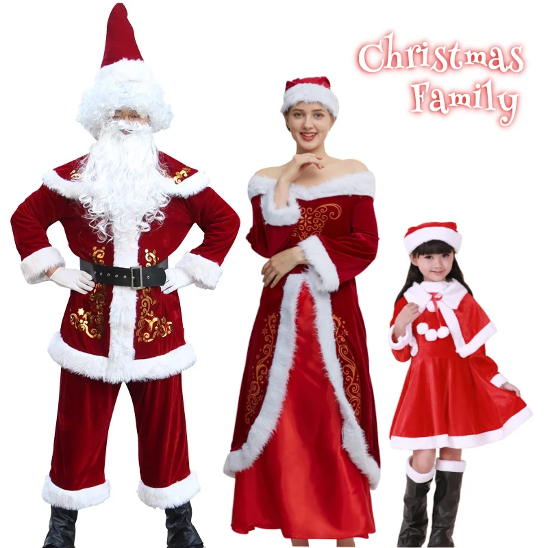 

Christmas Costume For Whole Family Xmas Holiday Cosplay Suit Santa Claus HO HO HO Party Dress