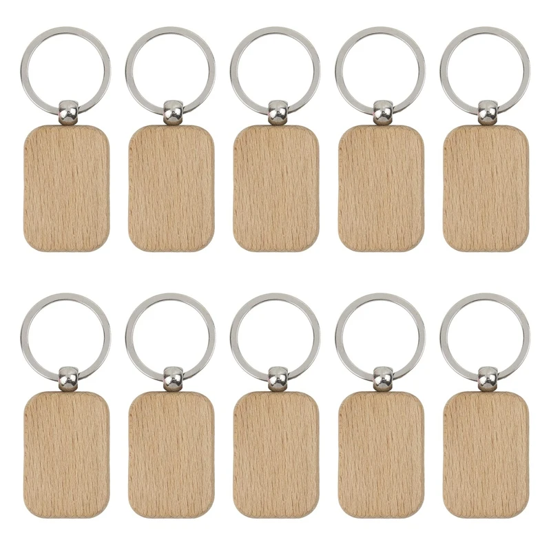 10 Pack Blank Wooden Key Chain Unfinished Wood Pendant Blanks with Keyrings for EDC Tags DIY Key Craft Supplies