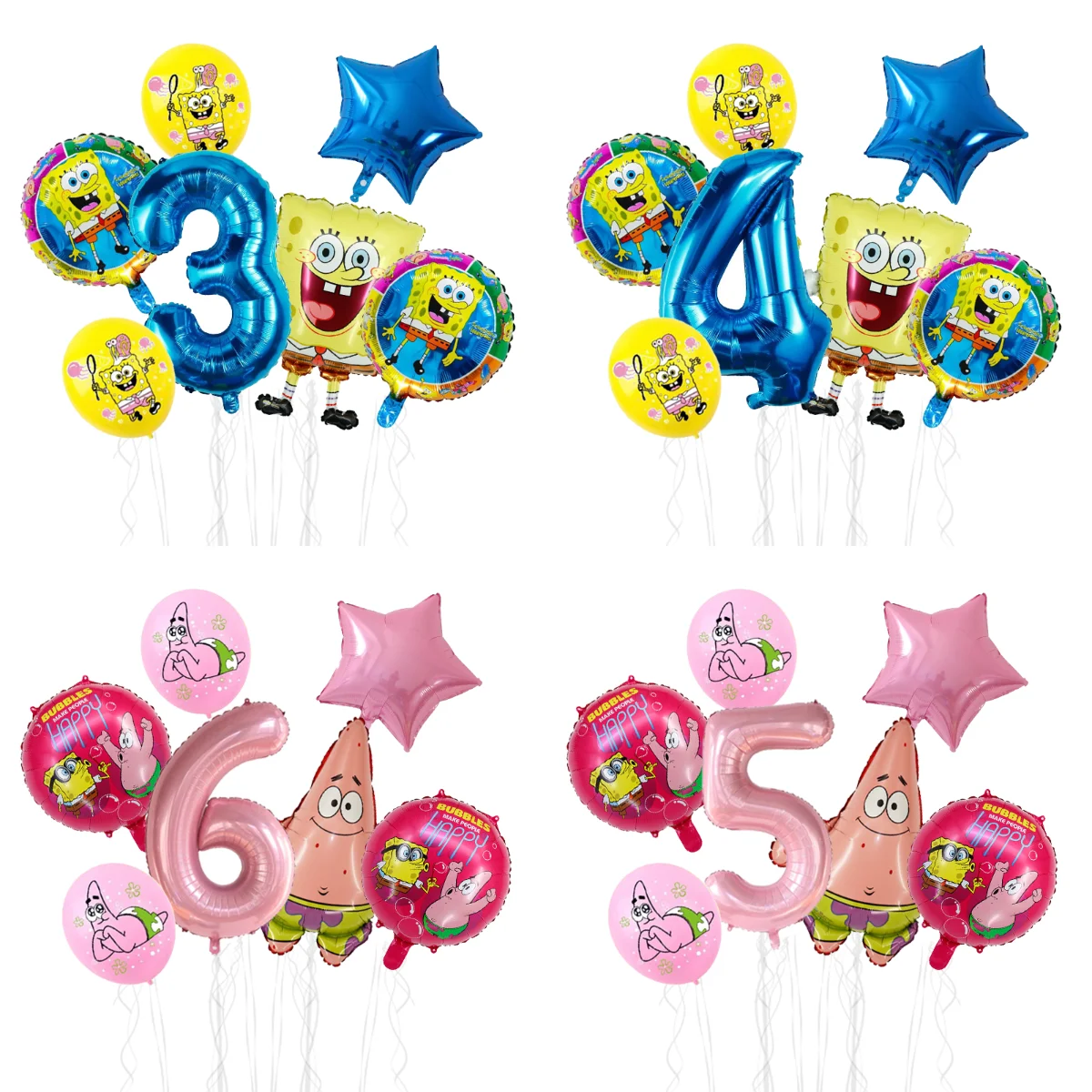 Ensemble de 7 ballons Bob l'éponge, ballons d'anniversaire, ballons à l'hélium, fournitures de fête pour garçons, filles, baby shower