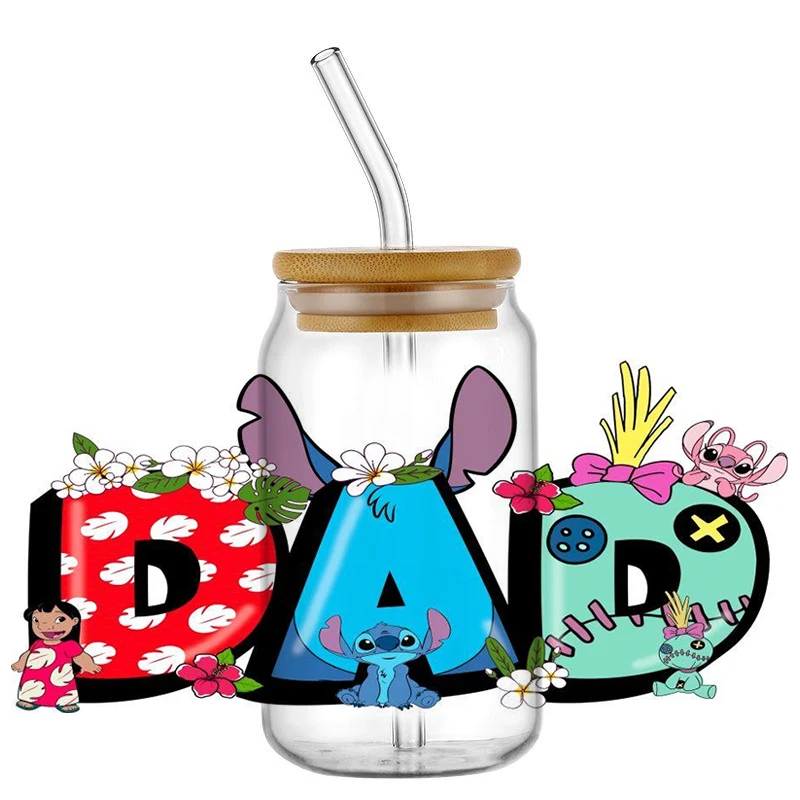 Miniso New Mixed Design Super Dad Cute Cartoon UV DTF Decal Wrap For 16oz Libbey Glass Can Cup uvdtf Coffee Car Sticker DIY