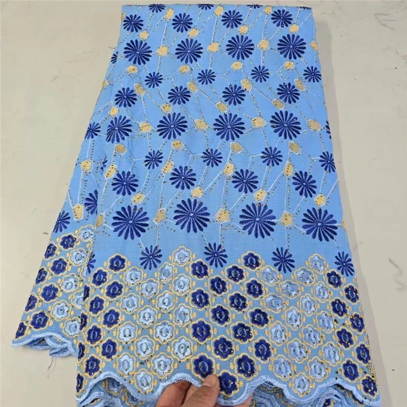 

5 Yards African Swiss Voile Lace Fabric Embroidery High Quality With Stones Dry 100% Cotton For Wedding 27L882801