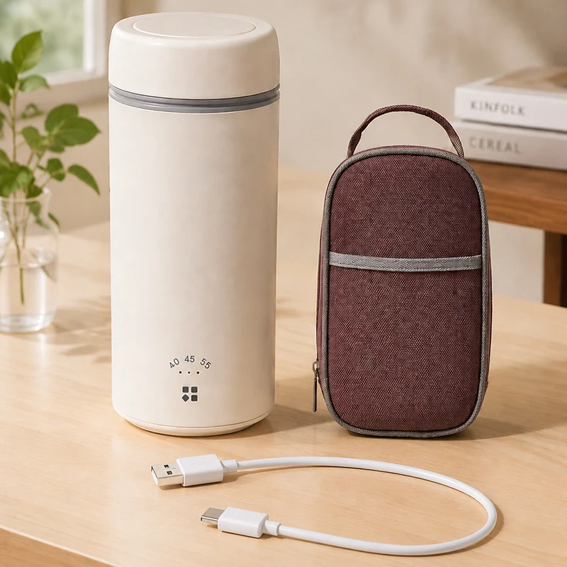 USB Type-C 3 Temperature Display Electric Heating Bottle 5V 12V 24V Car Truck Coffee Milk Warmer Heated Water Cup 260ml Gift