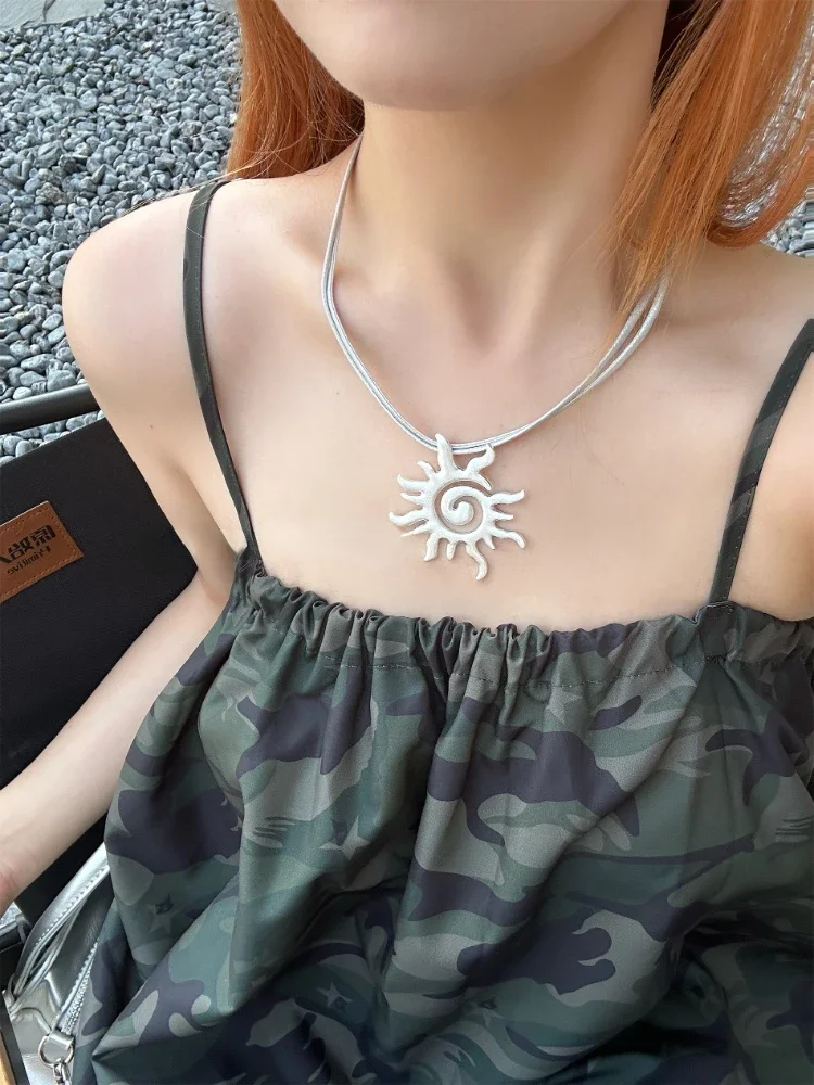 Y2K Sun Pendant Vintage Necklaces for Women Exaggerate Chunky Collars Chains Gothic Retro Choker Irregular Valentines Day Gift