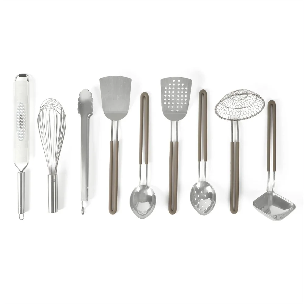 Kitchen Utensil Set, 9-Piece Stainless Steel Kitchen Gadget and Tool Set - Dishwasher Safe