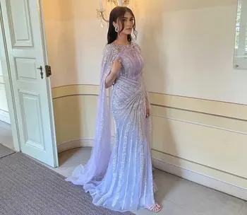 Fashionvane błyszczące koraliki cekiny tiulowe suknie na studniówkę syrenka dla kobiet długie szerokie rękawy suknie wieczorowe panna młoda z tyłu