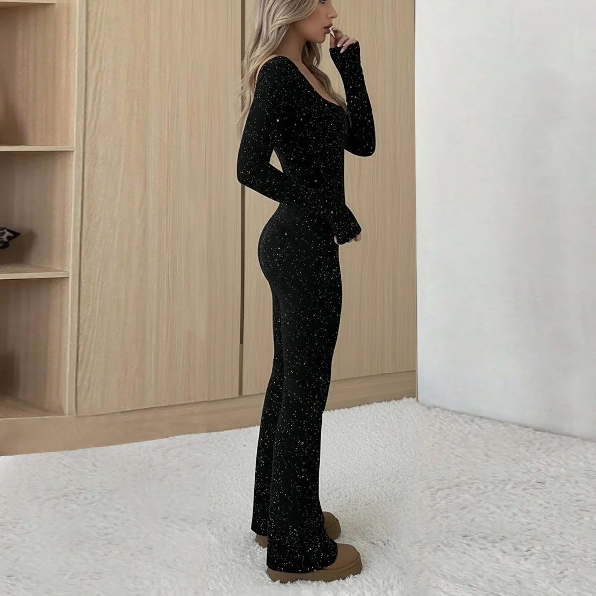 فساتين سهرة عتيقة مخصصة مع فساتين حفلات بذلة ترتر سوداء طويلة الأكمام فستان حفلات زائد