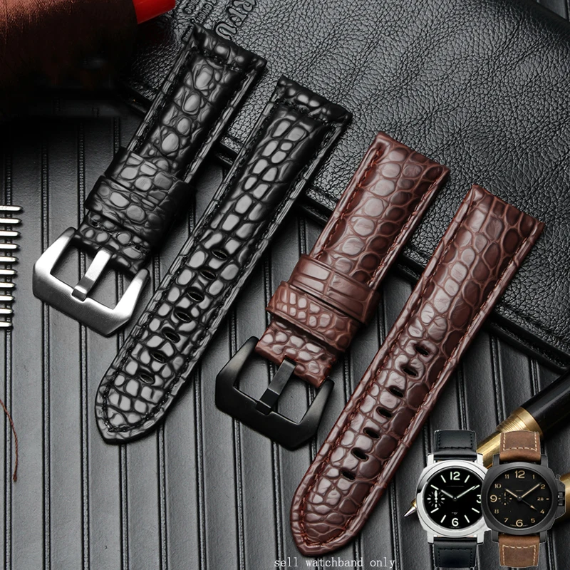 High Quality Crocodile skin  watch band for Panerai 441 PAM312 watch strap black brown genuine leather bracelet men‘s’ 22mm 24mm