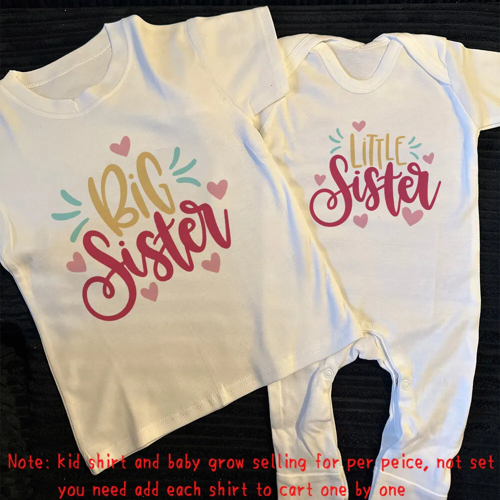 Big Sister/Little Sister Matching Sister Shirts Baby Grow Pregnancy Annoucement Baby Shower Gift New Big Sister Gifts Clothes