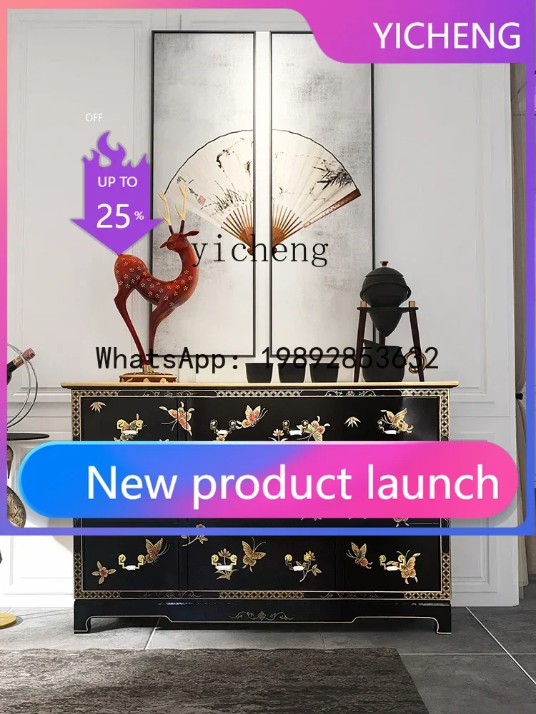 

LYY Solid Wood Nine-Drawer Cabinet Hand Painted Butterfly Bedroom Furniture Drawer Storage Cabinet