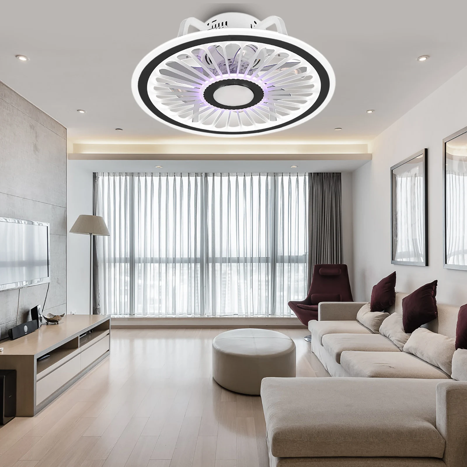 Modern 3-Color Ceiling Fan Living Room LED Invisible Light Bedroom Remote Control Reversible Blade Home Decor Fan Lamps