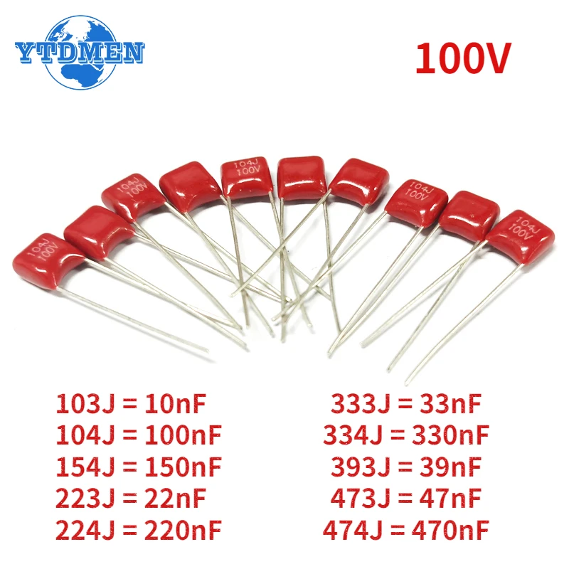 20PCS CBB Polypropylene Film Capacitor 100V 104 223 103 393 473 333 154 224 334 474 10nF  22nF 33nF 39nF 47nF 100nF 220nF 470nF