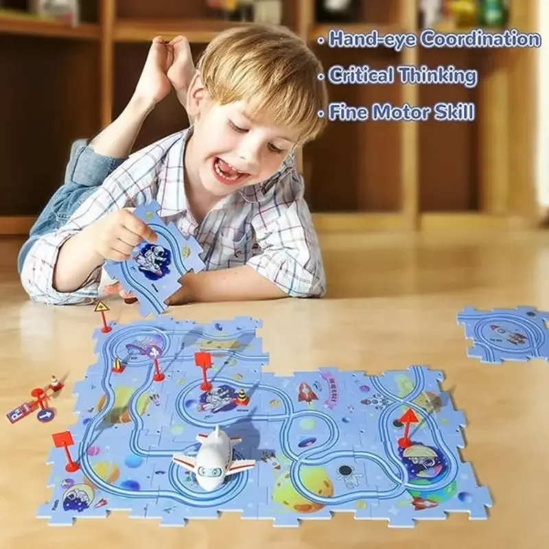 Puzzle edukacyjne dla dzieci tor samochodowy dla dzieci gra tablica logiczna Puzzle Puzzle samochód wyścigowy elektryczne zabawki na tor na szynę