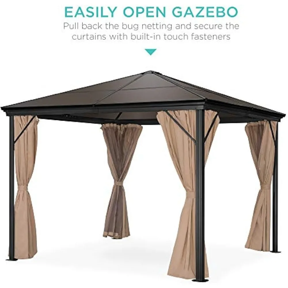 Gazebo con tapa dura de 10x10 pies, dosel de aluminio para exteriores para patio trasero, patio, jardín con cortinas laterales, mosquitos