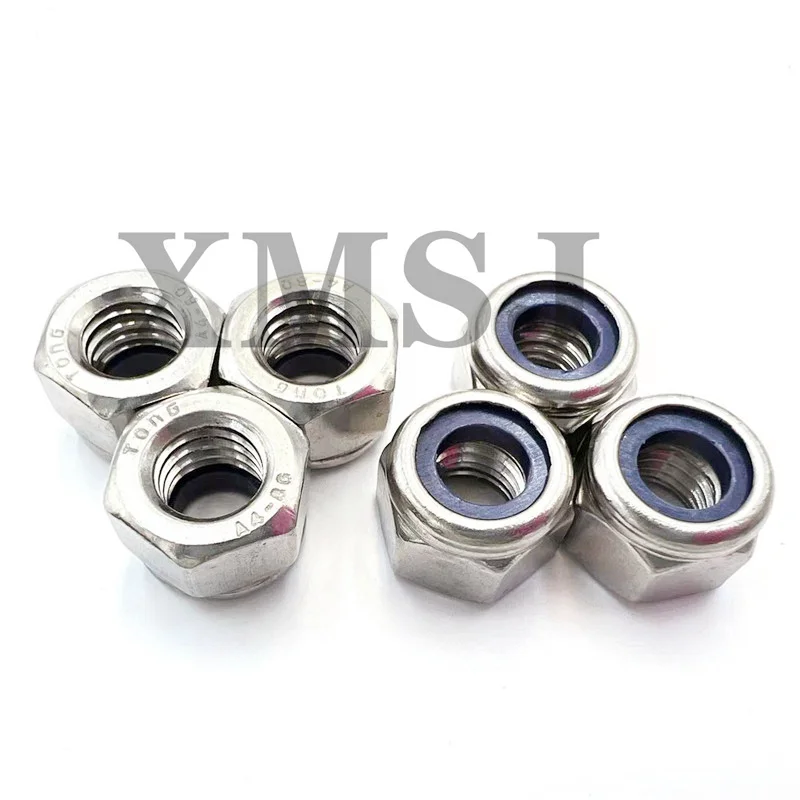 2/5/10/50X M2 M2.5 M3 M3.5 M4 M5 M6 M8 M10 M12 M16 304 Stainless Steel Hex Hexagon Nylon Insert Self Lock Nut Nylock Nut Locknut